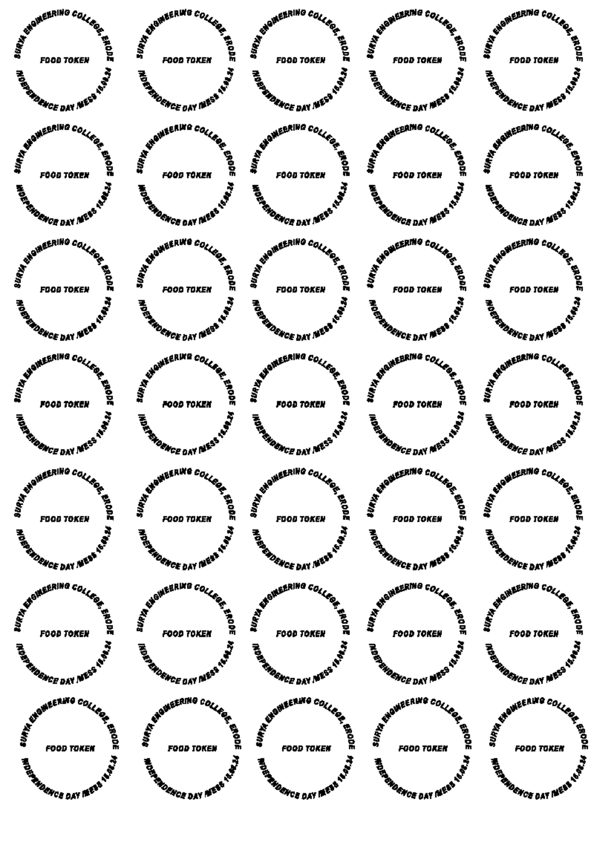 Token - Lunch - FOOD TOKEN FOOD TOKEN FOOD TOKEN FOOD TOKEN FOOD TOKEN ...