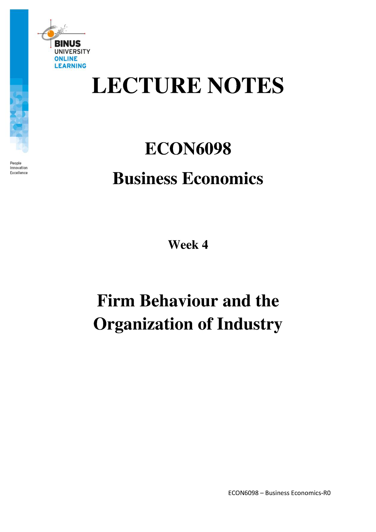 202011 13164526 LN Week 4 - LECTURE NOTES ECON Business Economics Week ...