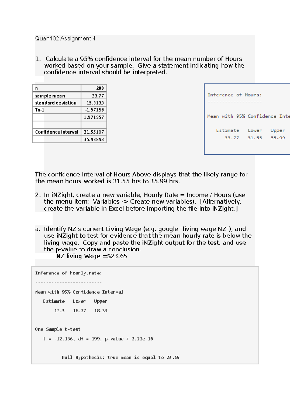 Quan102 Assignment 4 - 3/3 - Quan102 Assignment 4 Calculate A 95% ...