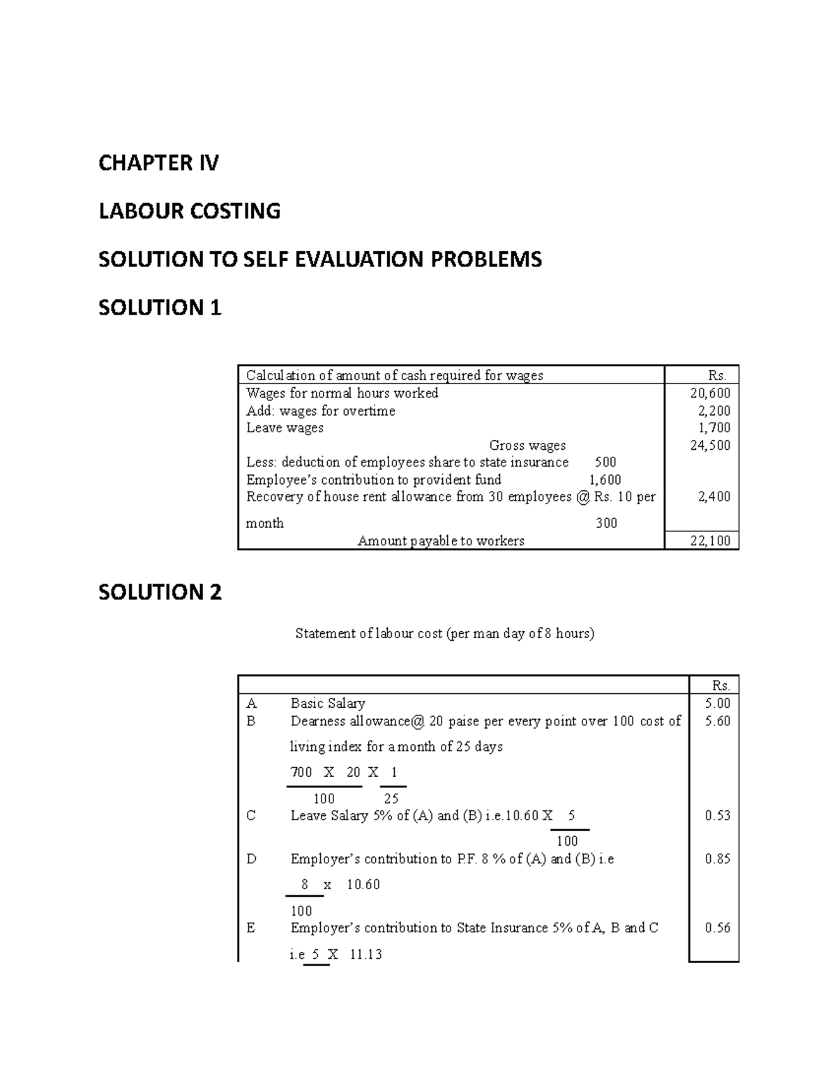 Chapter IV Labour Costing Solutions TO Problems - CHAPTER IV LABOUR ...