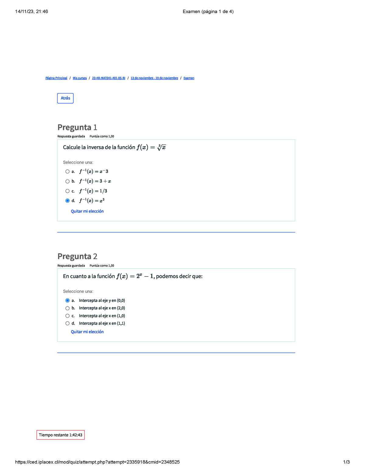 Examen Calculo Final - Ced.iplacex/mod/quiz/attempt.php?attempt=2335918 ...