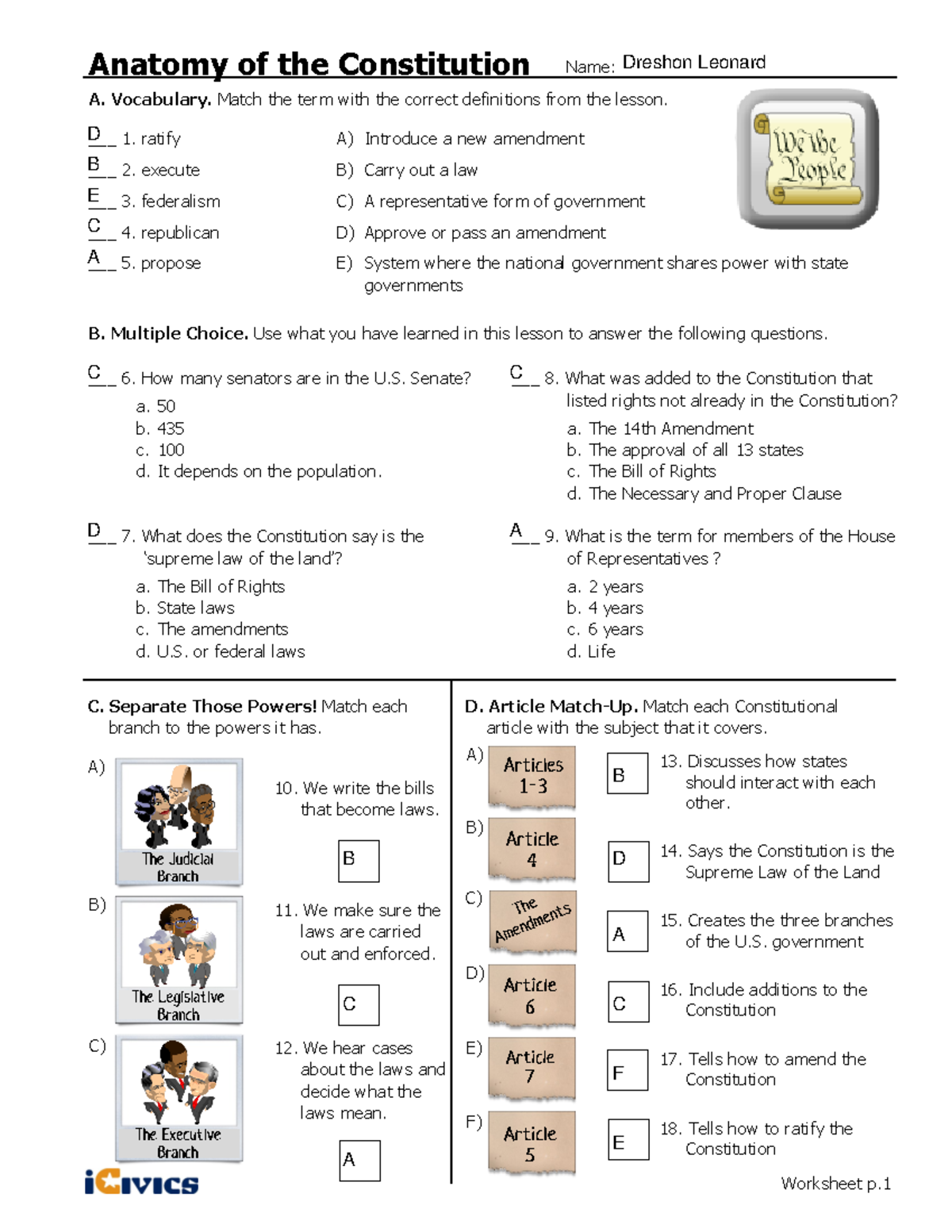 Anatomy of Constitution Activities fillable-1 - Anatomy of the Constitution  Name: Worksheet p. A. - Studocu