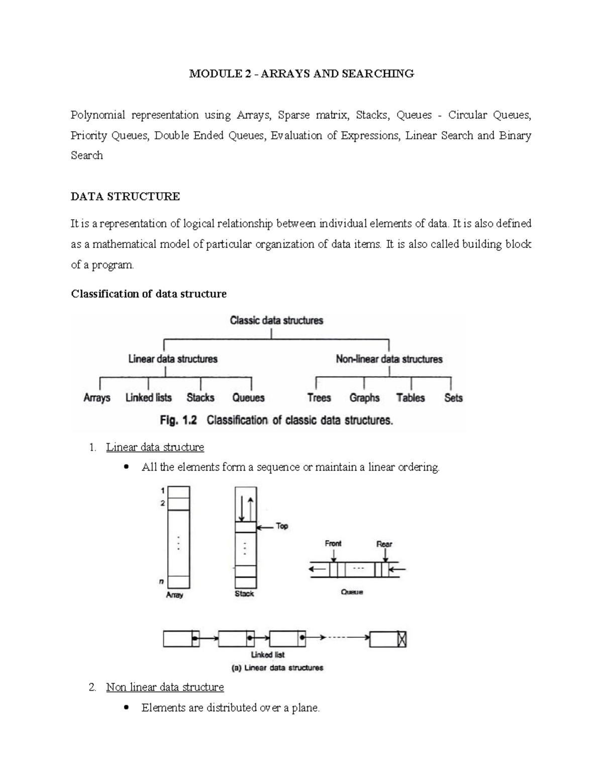 Module 2 notes - MODULE 2 - ARRAYS AND SEARCHING Polynomial ...