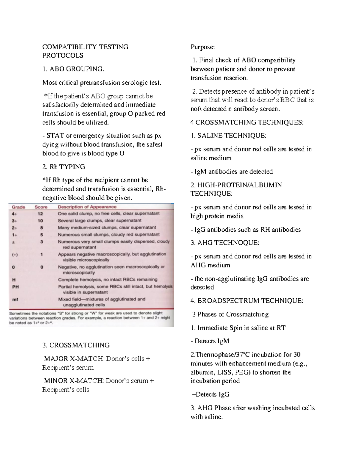 Hematology Handouts - 7 - COMPATIBILITY TESTING PROTOCOLS 1. ABO ...