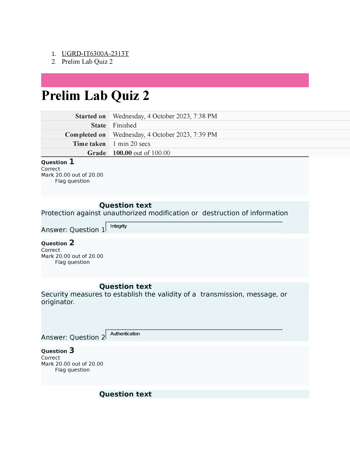 UGRD-IT6300A Information Assurance And Security 1 Prelim Lab Quiz 2 - 1 ...