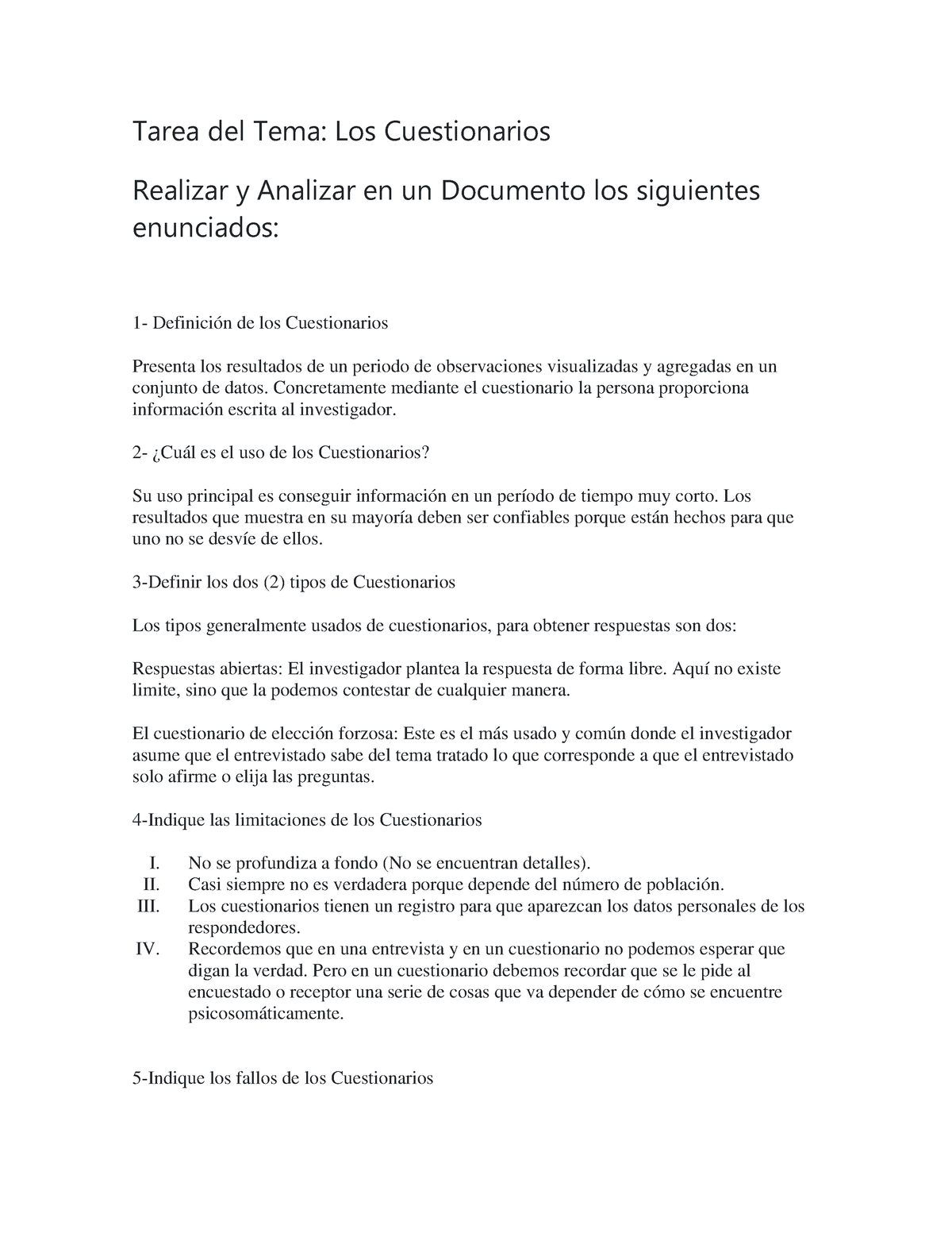 Los Cuestionarios - Vgg - Tarea Del Tema: Los Cuestionarios Realizar Y ...