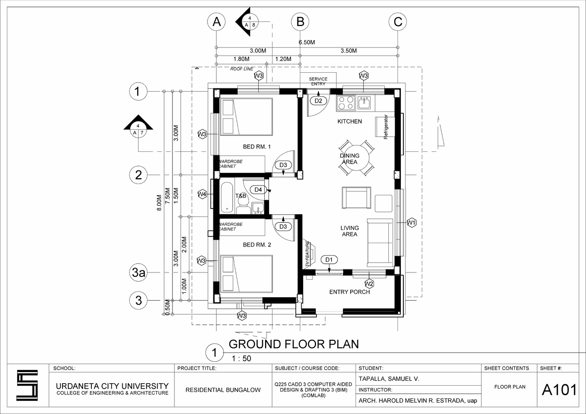 3D- Bungalow Floorplan - D W W PROJECT TITLE: URDANETA CITY UNIVERSITY ...