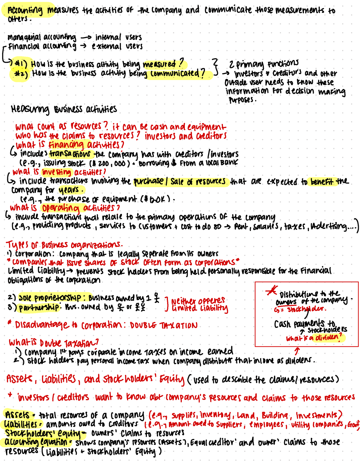 ACCT 2301 - Accounting - Accounting Measures The Activities ...