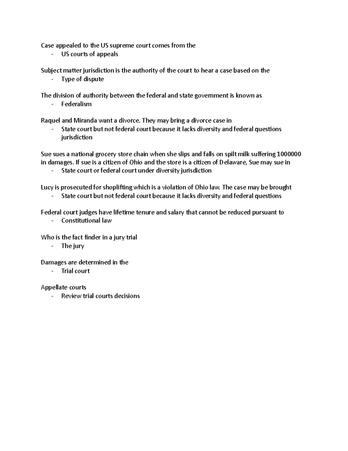 Court case quiz reivew notes Case appealed to the US supreme court