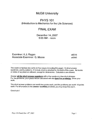 Phys101 formula sheet - Summary Introductory Physics - Mechanics ...