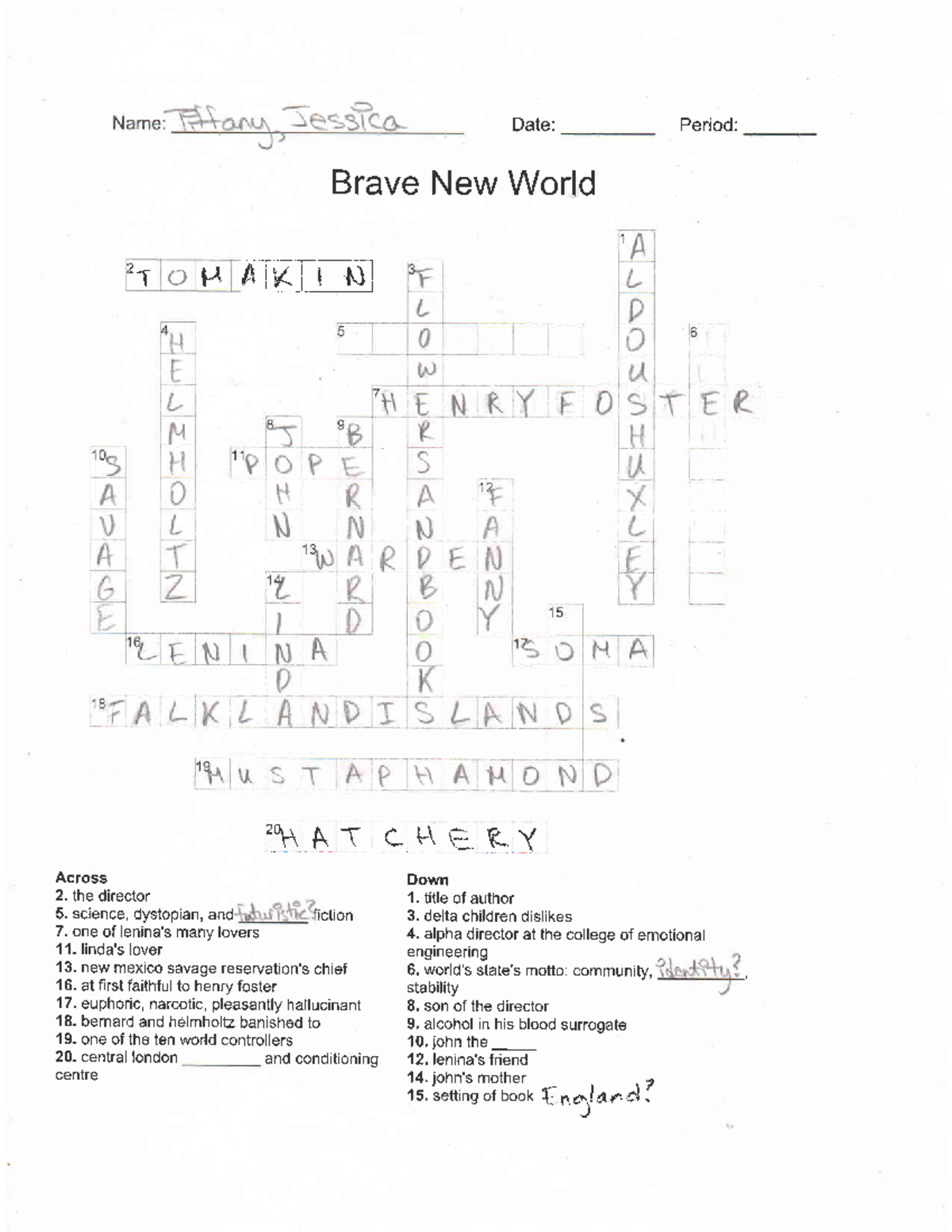 university assignment crossword