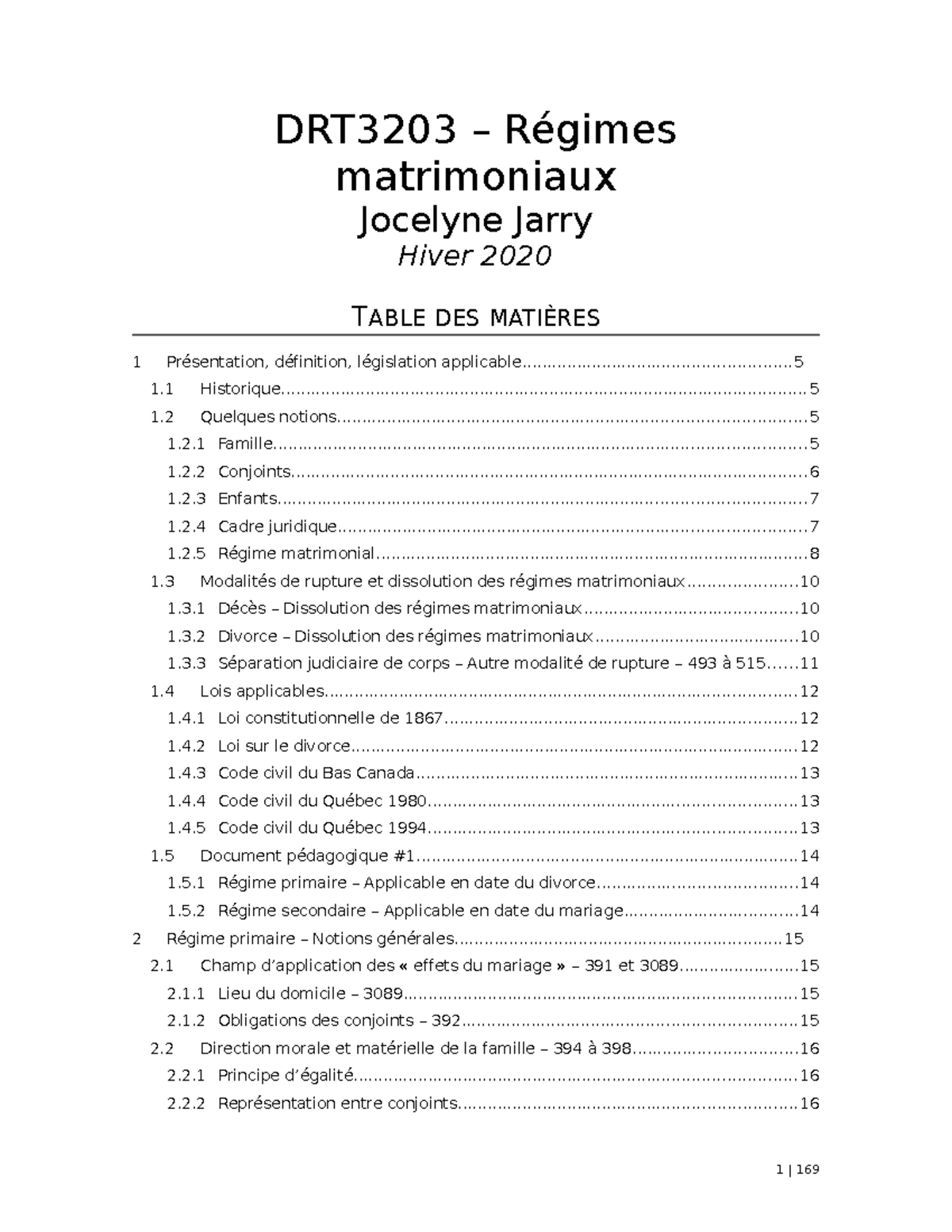 Régimes Matrimoniaux - Notes - DRT3203 – Régimes Matrimoniaux 6.4 ...