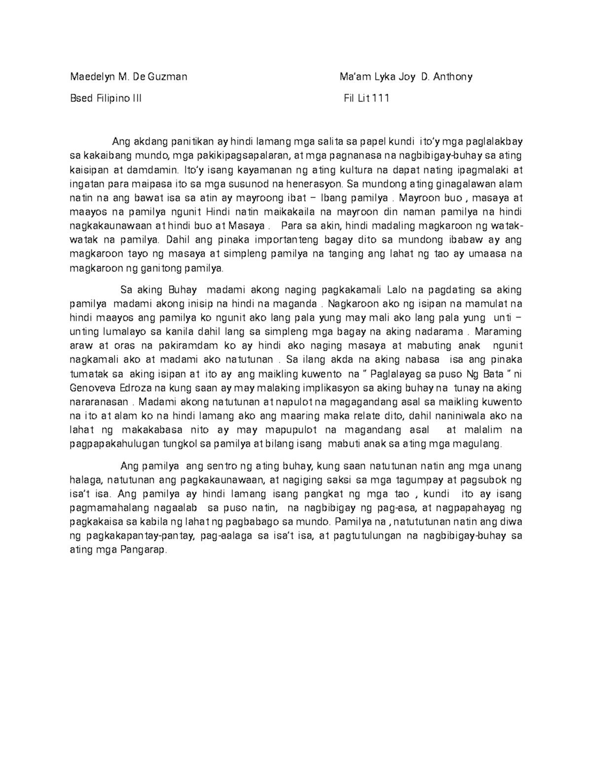 AKDANG PAMPANITIKAN - Maedelyn M. De Guzman Ma’am Lyka Joy D. Anthony ...