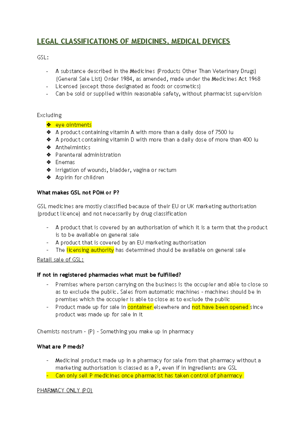 Legal Classifications OF Medicines LEGAL CLASSIFICATIONS OF MEDICINES