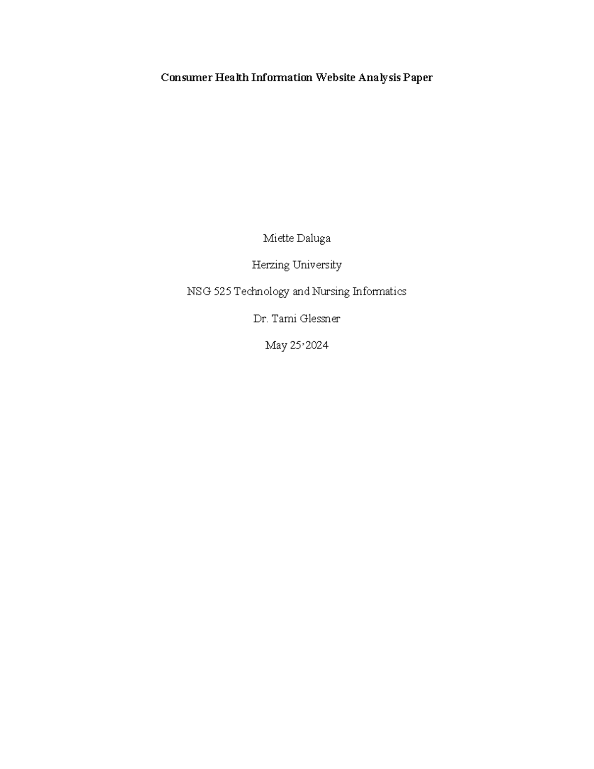 Consumer Health Information Website Analysis Paper - Tami Glessner May ...