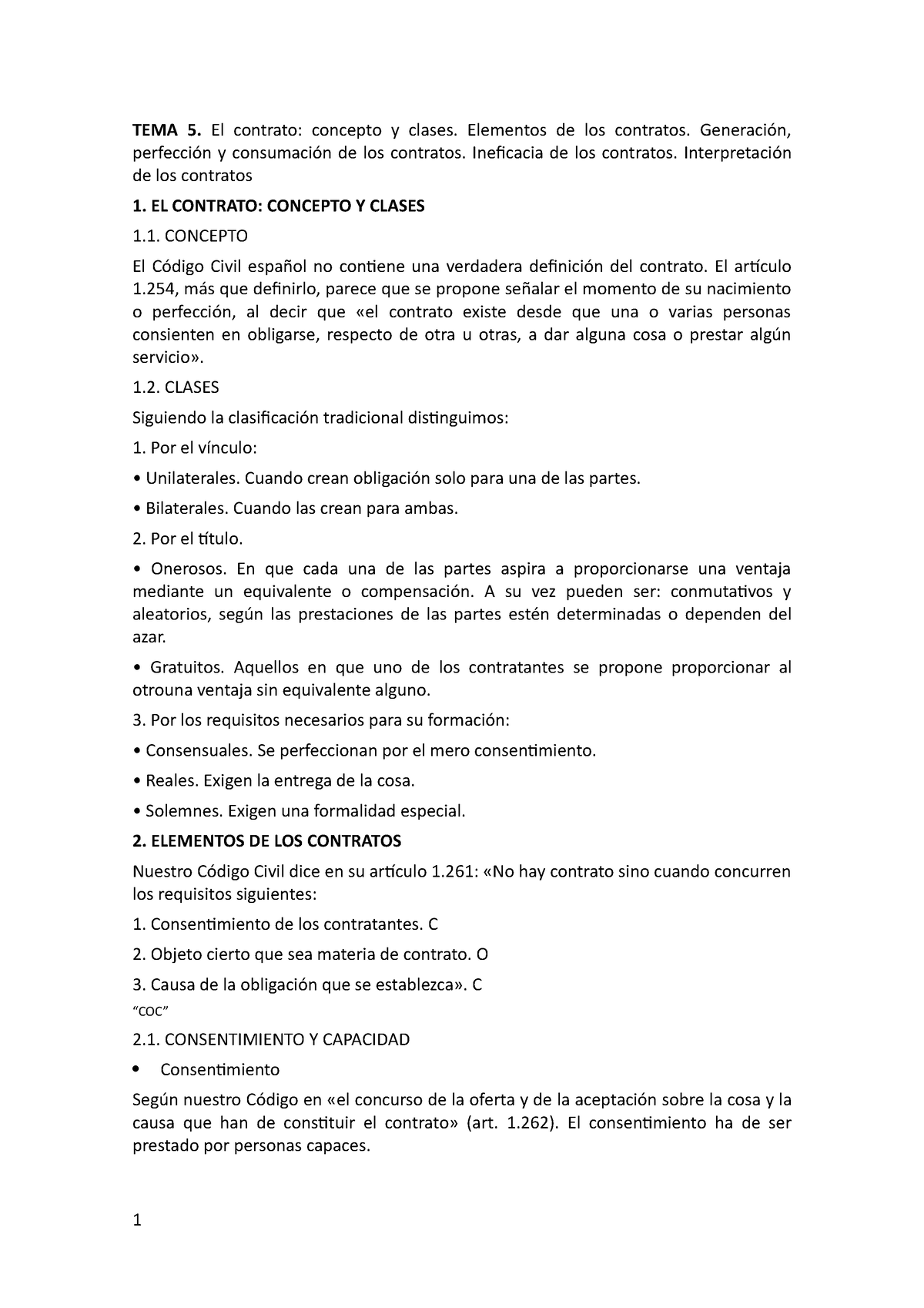 TEMA 5 - Apuntes 1 - ΤΕΜΑ 5. El Contrato: Concepto Y Clases. Elementos ...