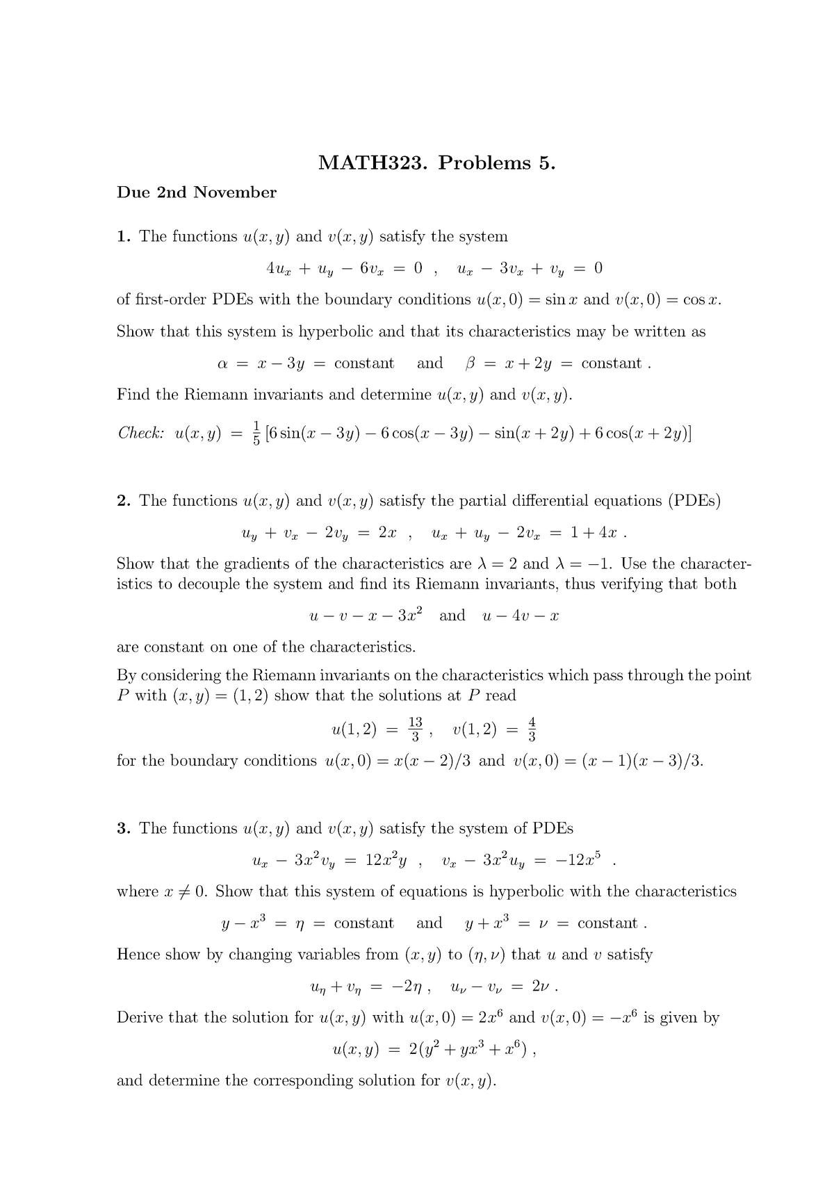 Problem Sheet 5 - Math323. Problems 5. Due 2nd November 1. The 