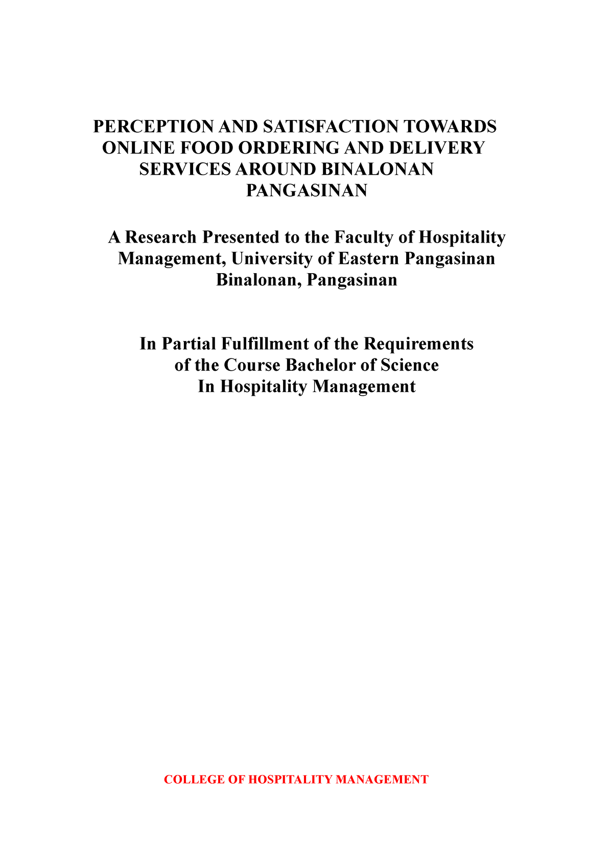 hospitality management thesis title for hotel and restaurant management students