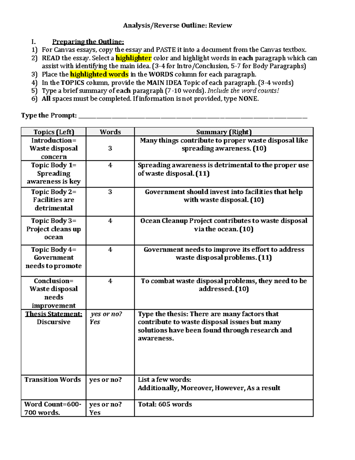 how to reverse outline an essay