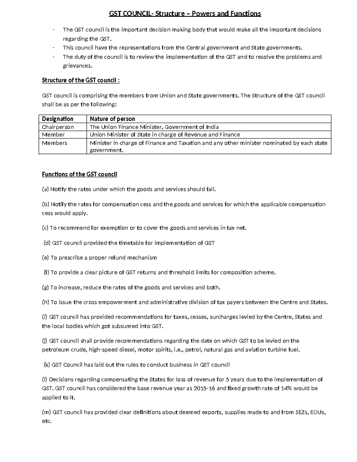 Notes On Gst Council Gst Council Structure Powers And Functions