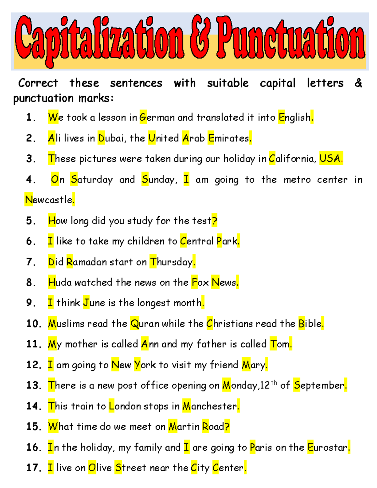 Capital Letters And Punctuation Anchor Chart