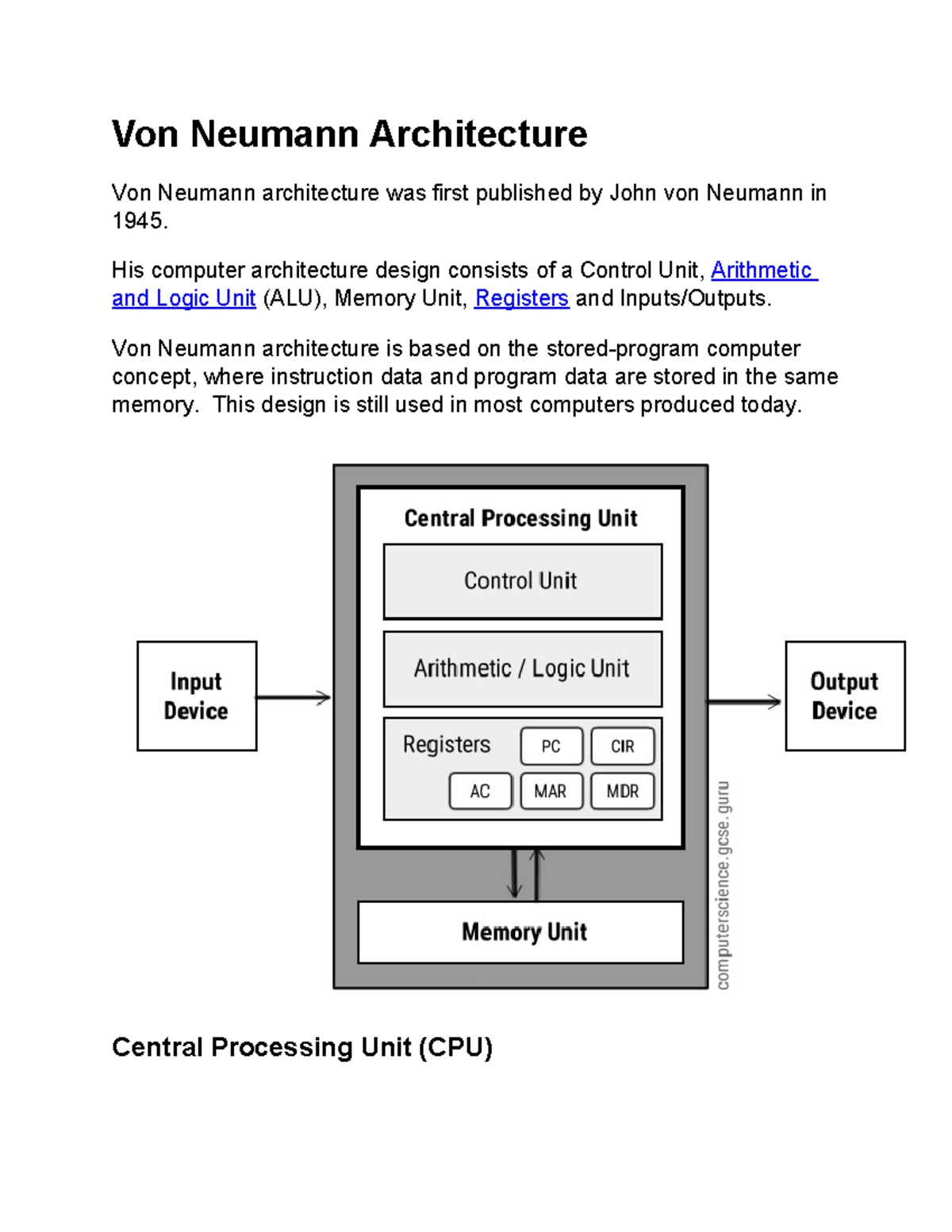1st unit - NOTES - Von Neumann Architecture Von Neumann architecture ...
