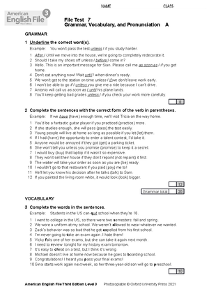 AEF3e Level 3 filetest 1A - Grammar, Vocabulary, and Pronunciation A ...