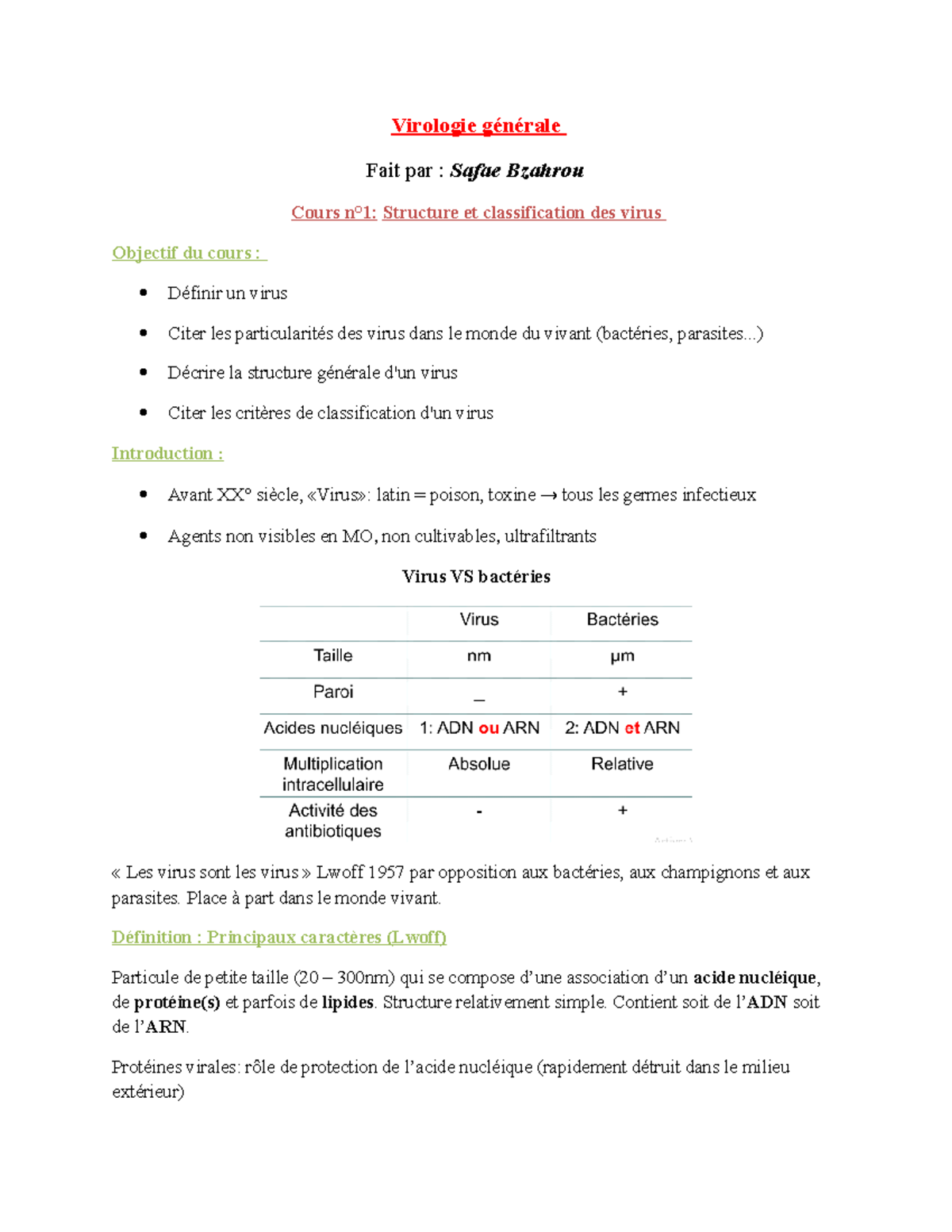 Structure et classification des virus - Virologie générale Fait par ...