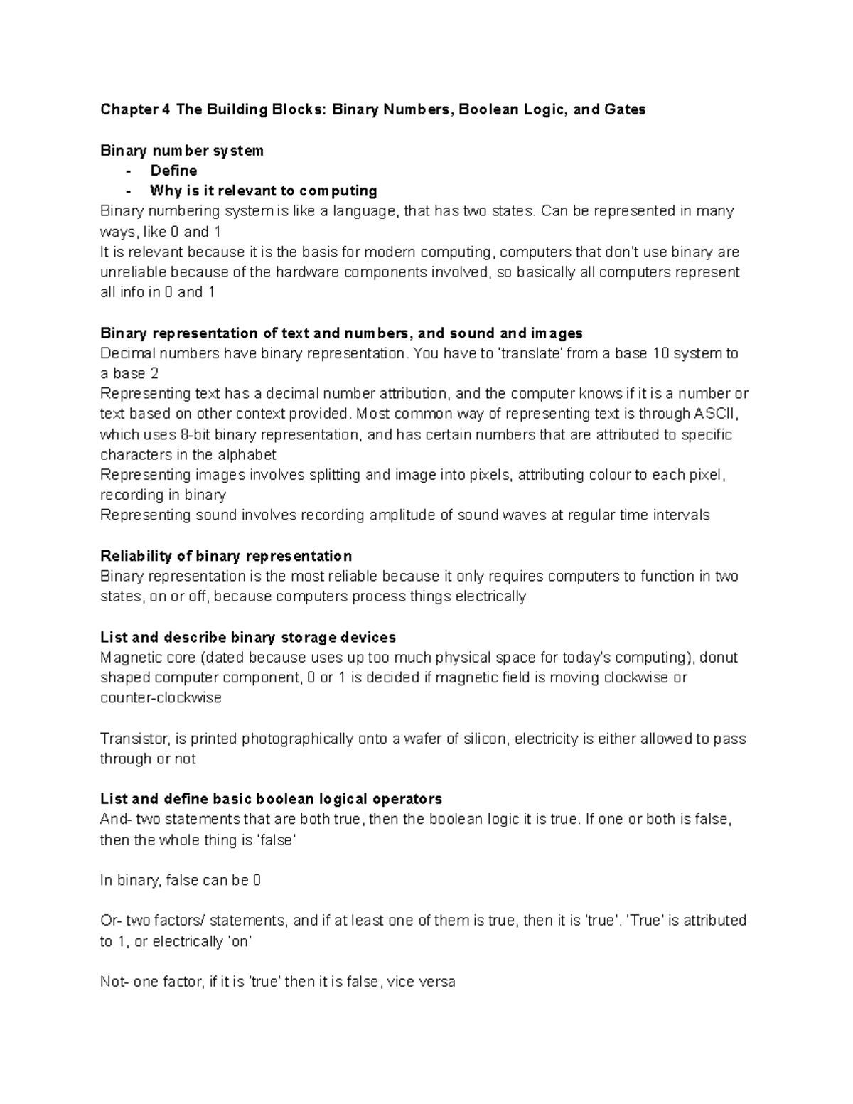 Comp Sci Notes Unit 2 - Chapter 4 The Building Blocks: Binary Numbers ...