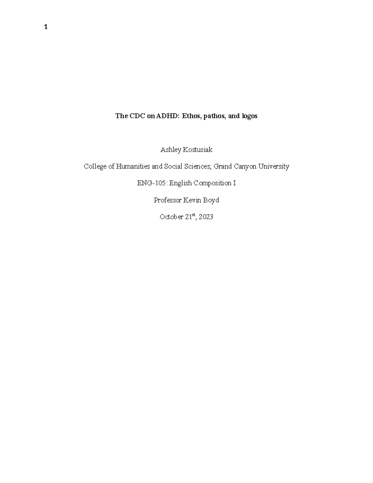 Rhetorical Analysis Final Draft - The CDC on ADHD: Ethos, pathos, and ...