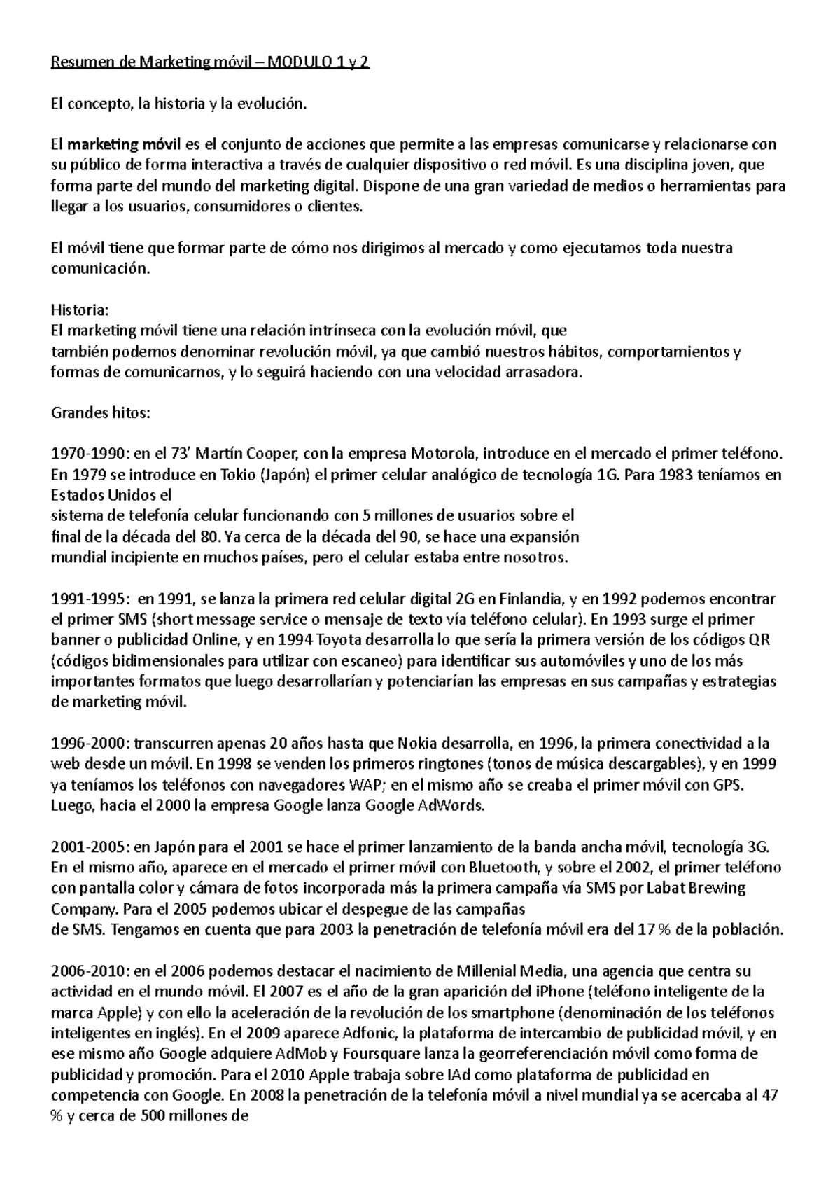 Resumen marketing movil - Modulo 1 y 2 - Resumen de Marketing móvil ...