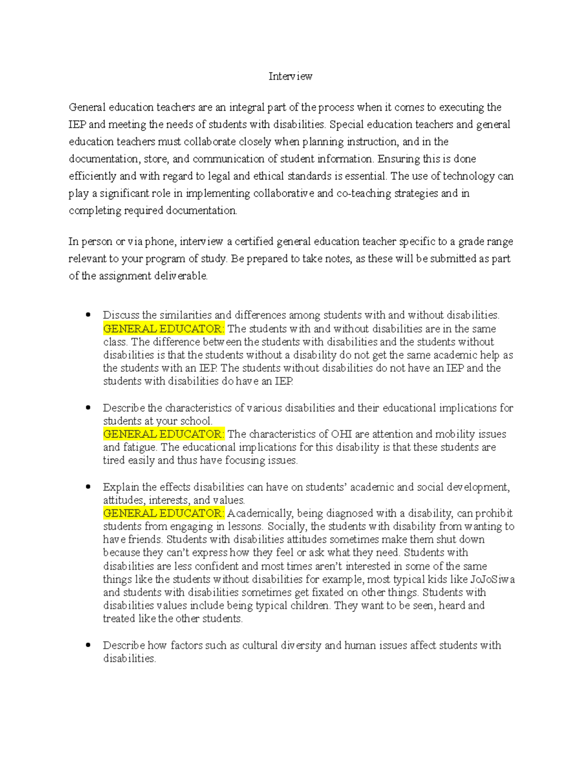 Interview - Interview General education teachers are an integral part ...