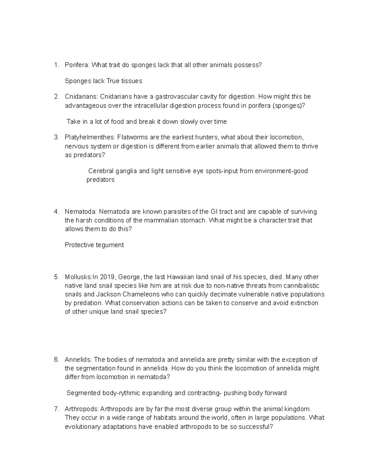 In lab 12 monica bock Inclass Lab Work Porifera What trait do