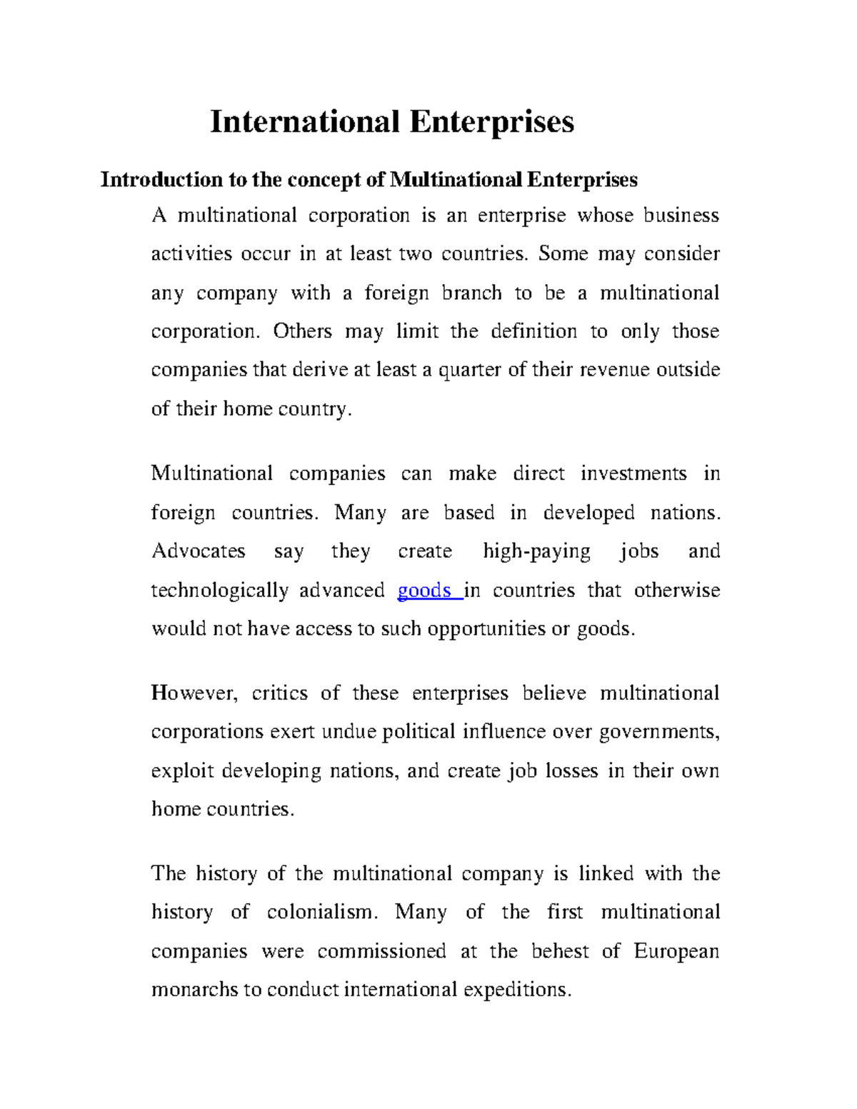 International Enterprises - International Enterprises Introduction to ...