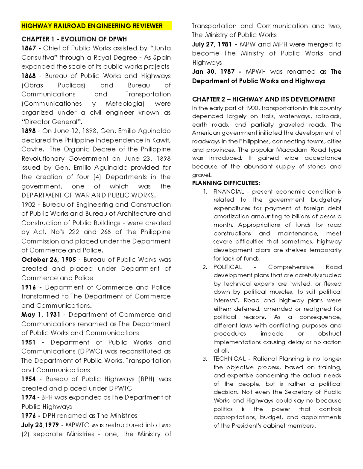 Highway Railroad Engineering Reviewer HIGHWAY RAILROAD ENGINEERING