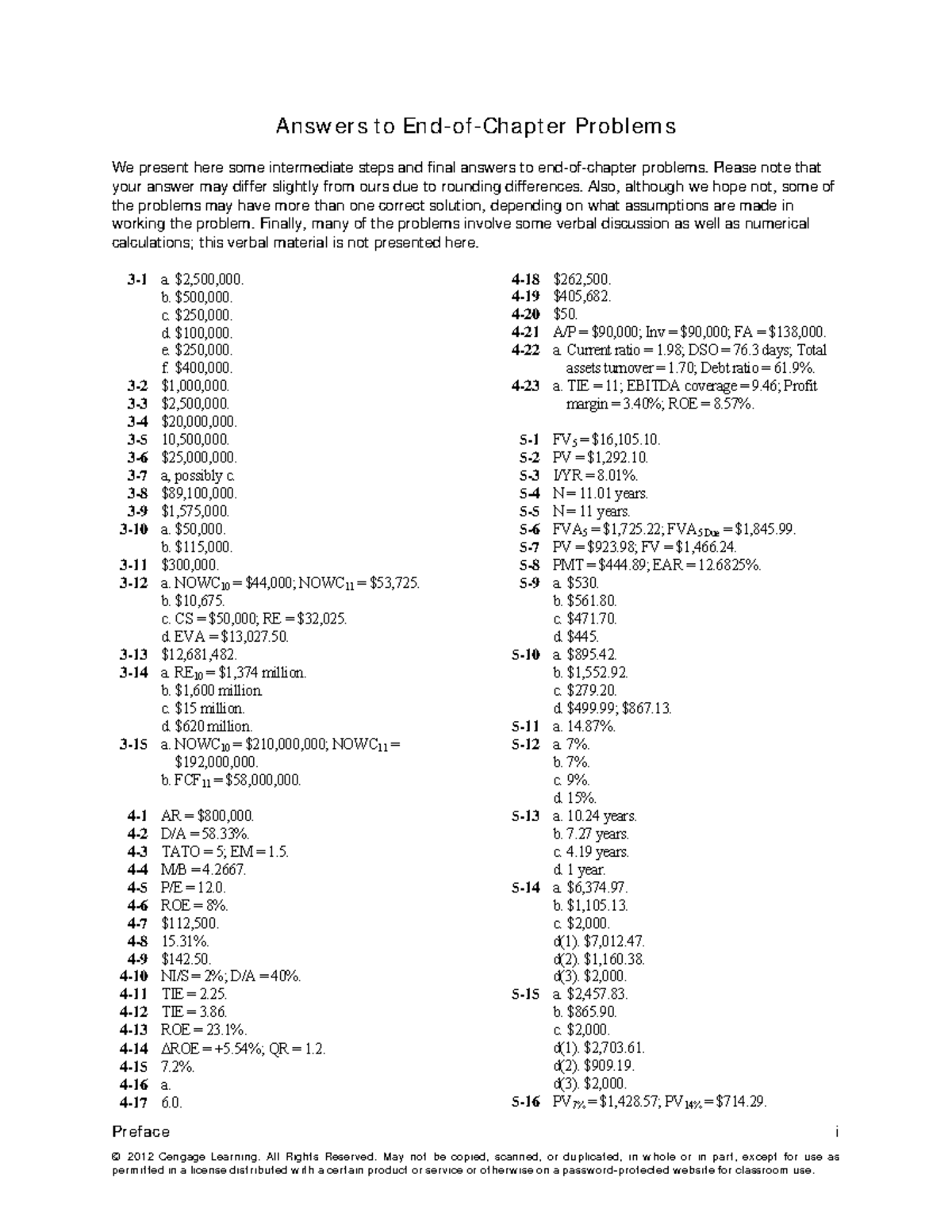 Answers-to-Assignments - Preface i © 20 12 Cengage Learning. All Right ...