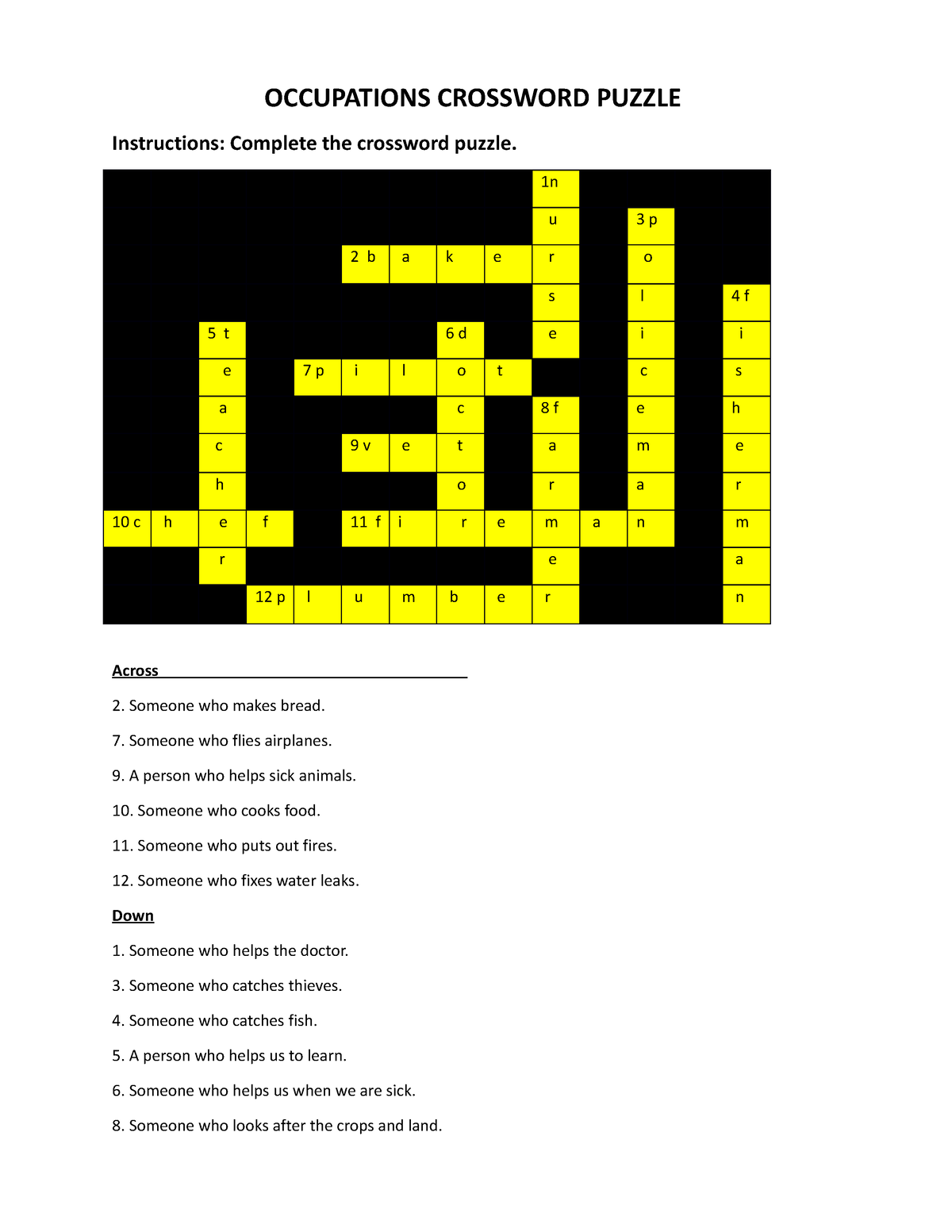 Jobs and occupations crossword puzzle OCCUPATIONS CROSSWORD PUZZLE