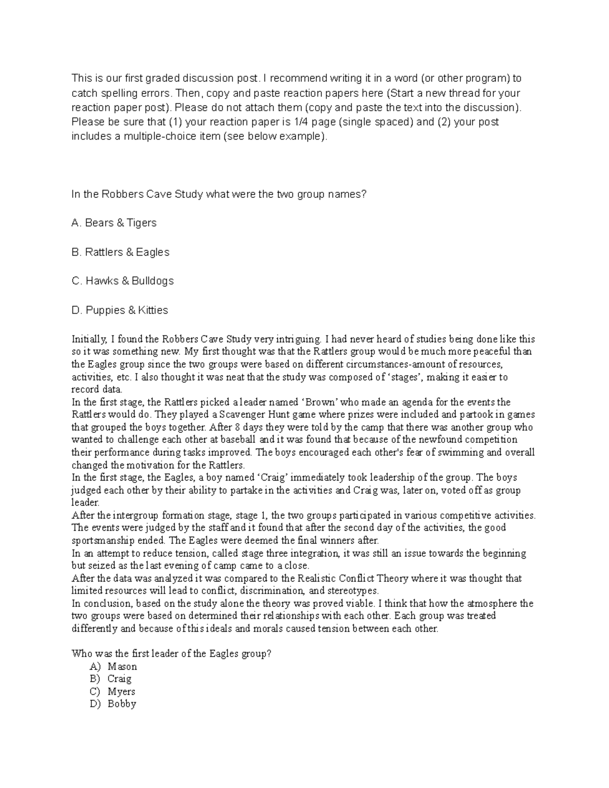 Week 2 Discussion-GLB US Psych - This is our first graded discussion ...