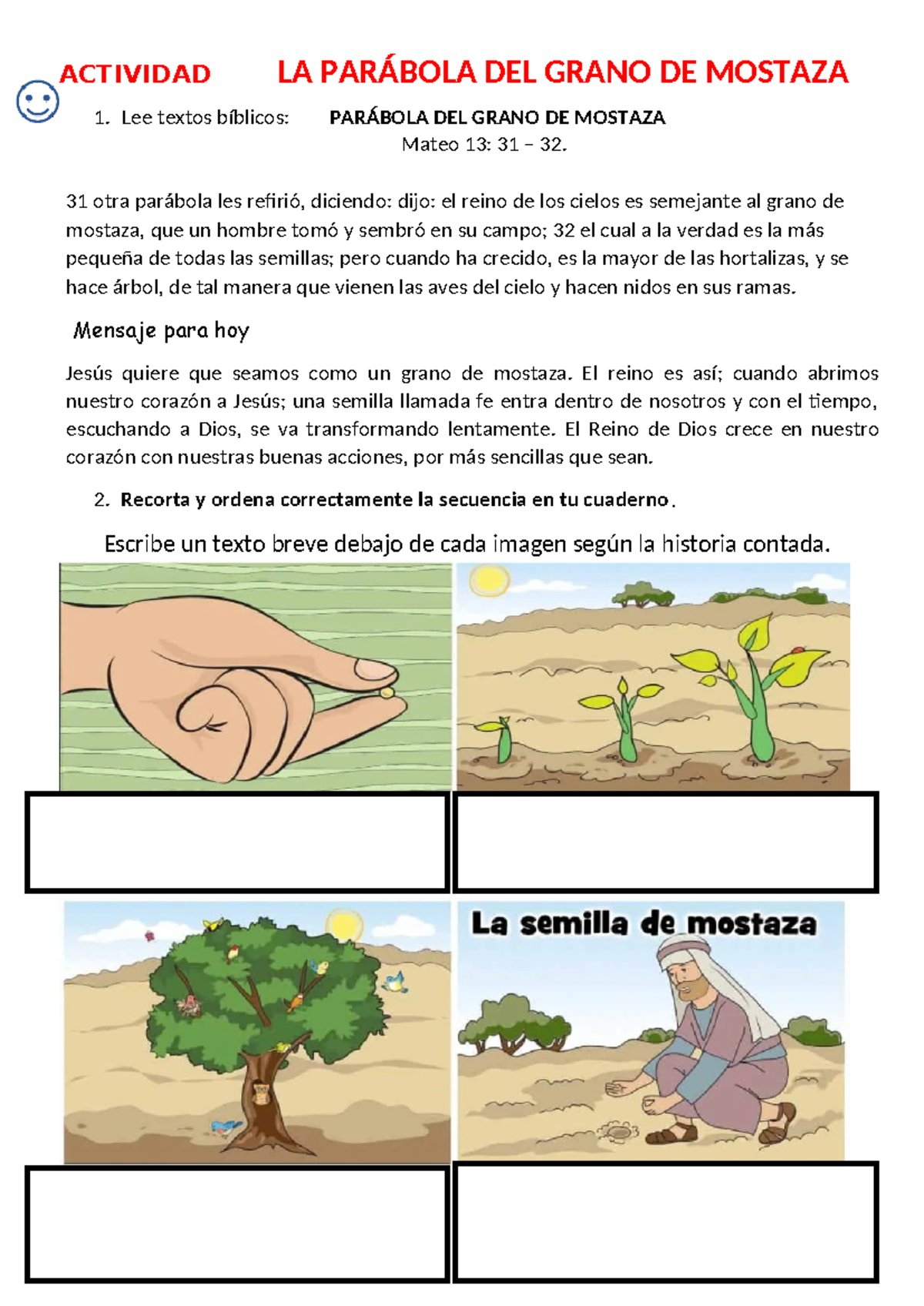 Ficha Rel Parábola Del Grano De Mostaza 1 Lee Textos Bíblicos ParÁbola Del Grano De Mostaza