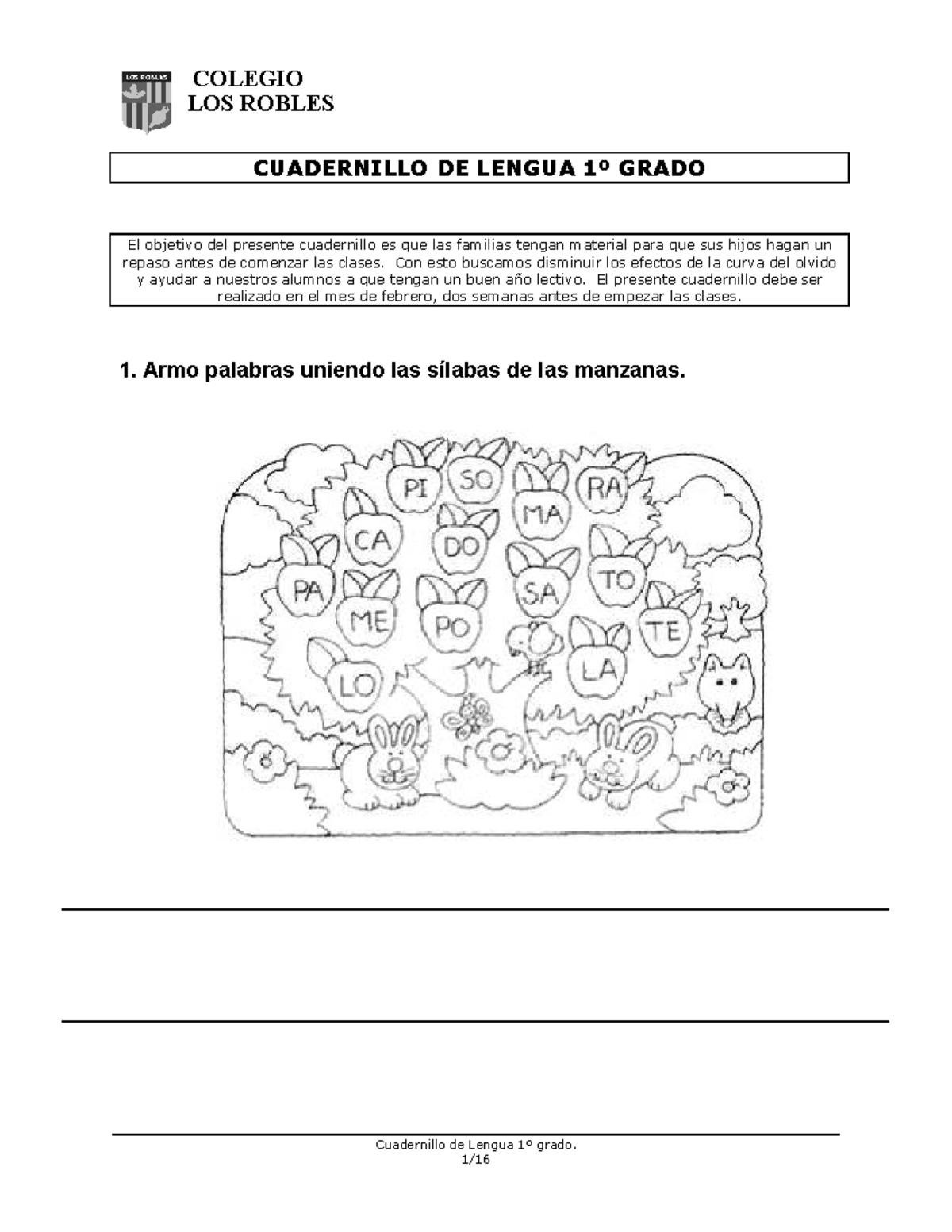 Cuadernillo Lengua 1er grado - COLEGIO LOS ROBLES Cuadernillo de Lengua ...