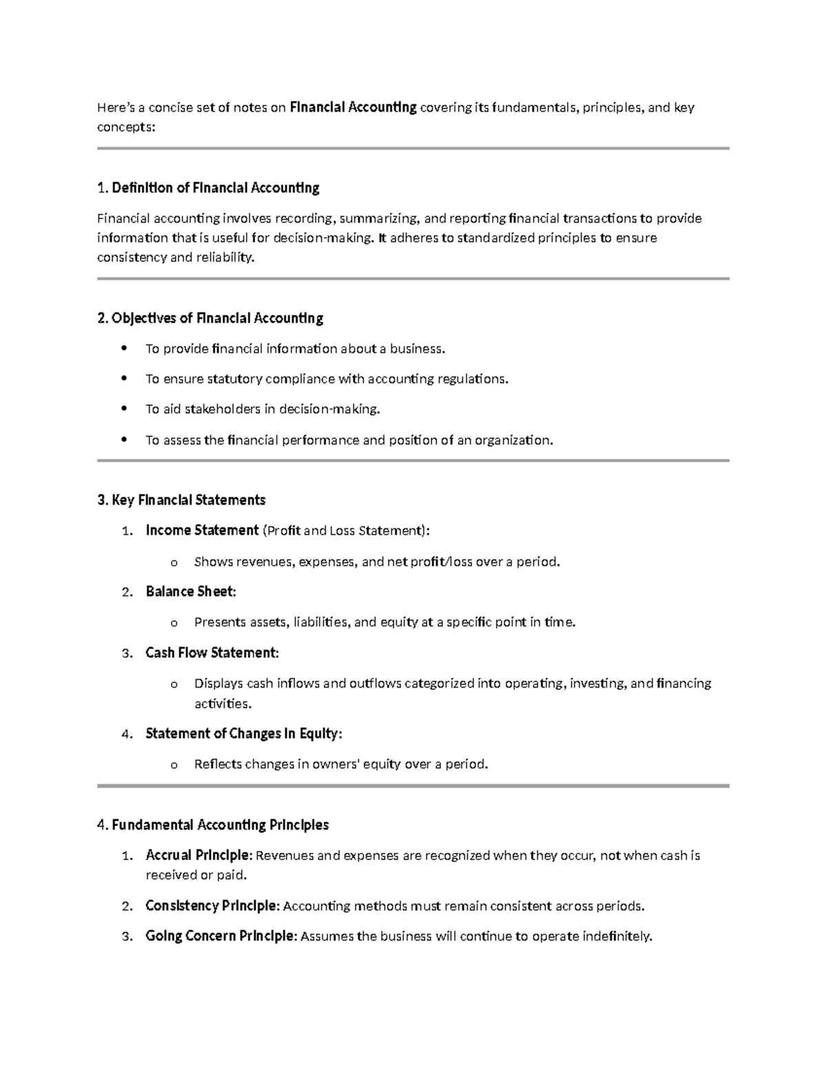 Here - Financial accounting notes - Here’s a concise set of notes on ...