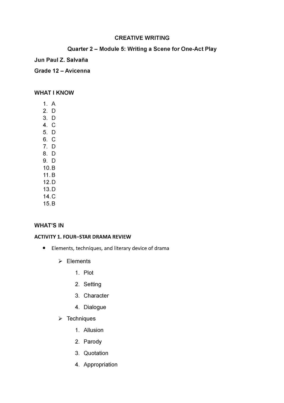 creative writing quarter 2 module 3 answer key