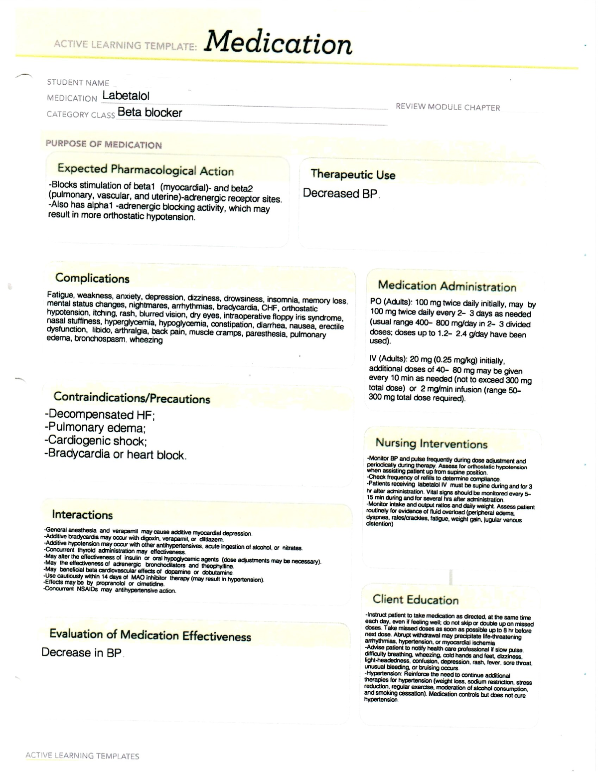 ATI Labetalol Medication Sheet PNSG 2240 Studocu