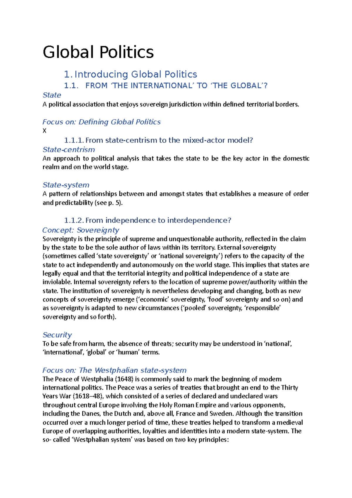 Global Politics - Samenvatting - Global Politics 1 Global Politics 1 ...
