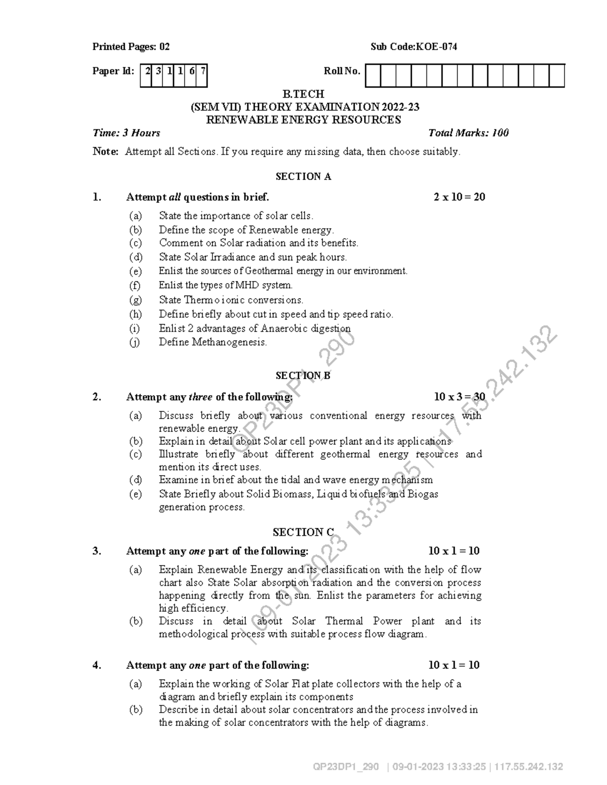 Renewable Energy Resources Koe074 - Qp23dp1  