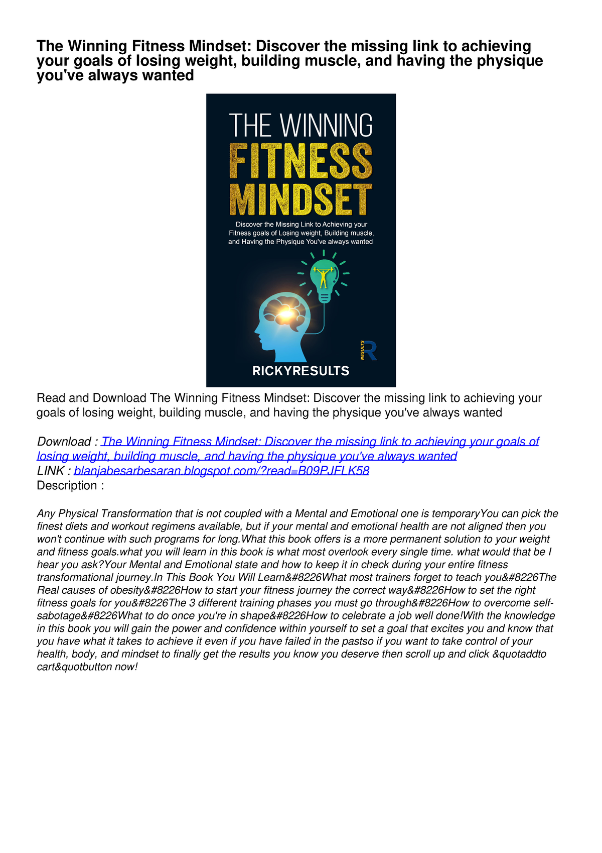 [PDF] DOWNLOAD FREE The Winning Fitness Mindset: Discover the missing ...