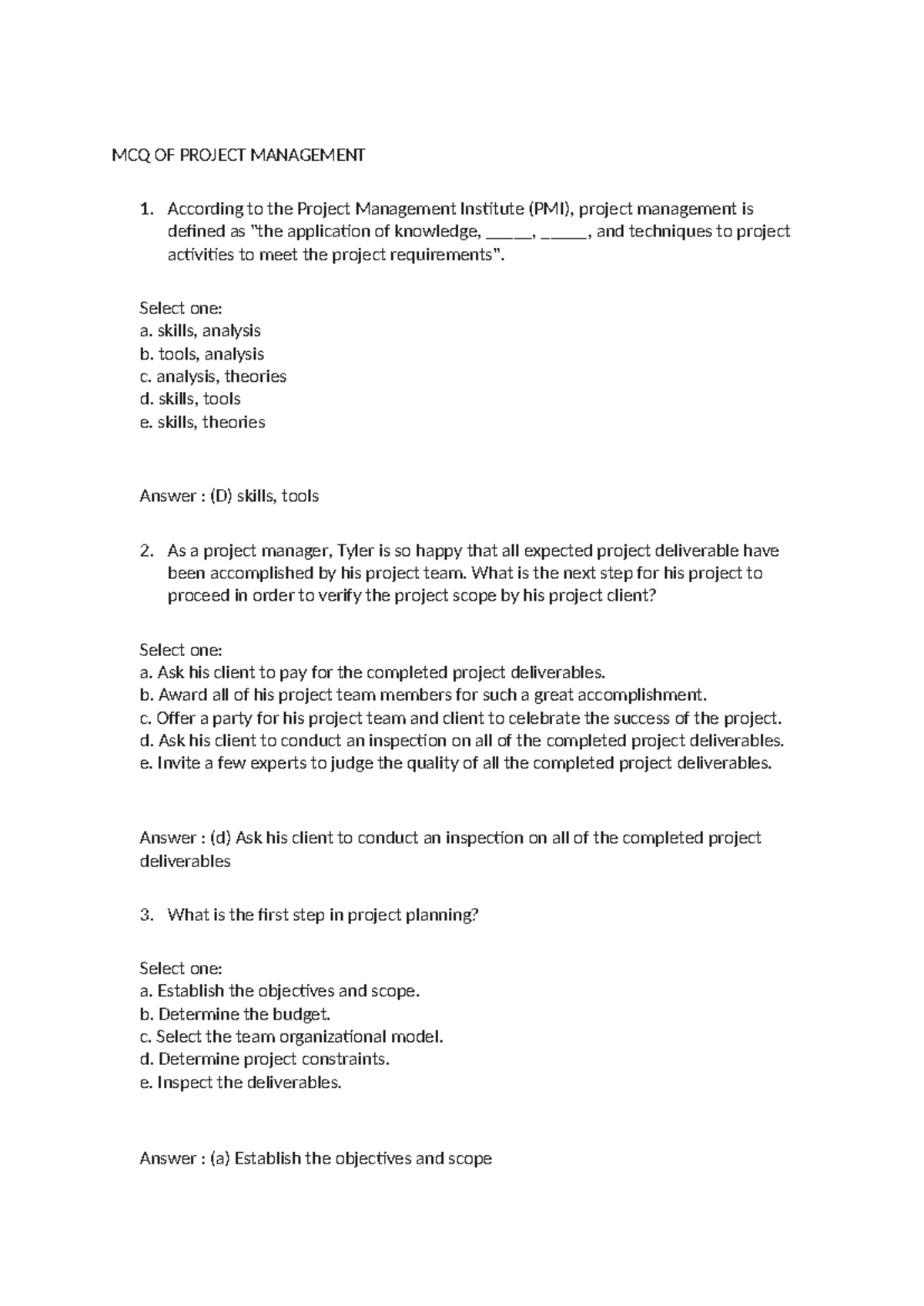 578787197 Mcq of Project Management Part 1 - MCQ OF PROJECT MANAGEMENT ...