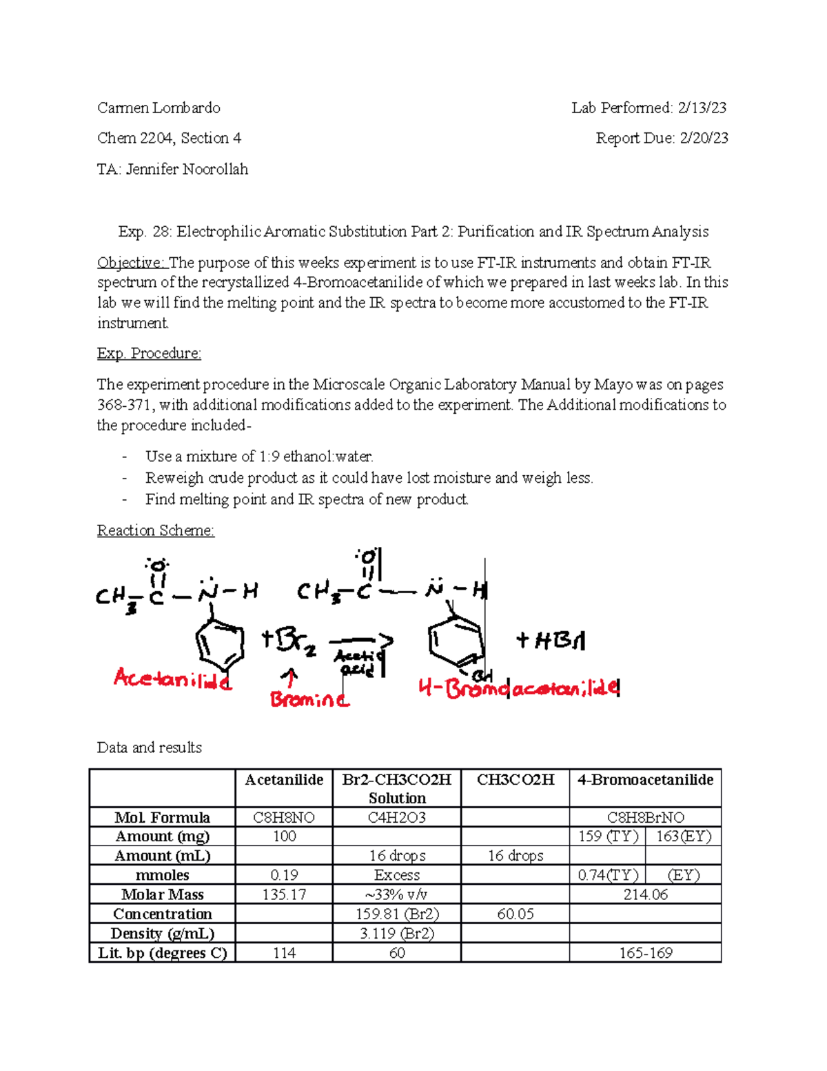 Mod 3 Orgo II Lab - Module 3 Lab Report - Carmen Lombardo Lab Performed ...