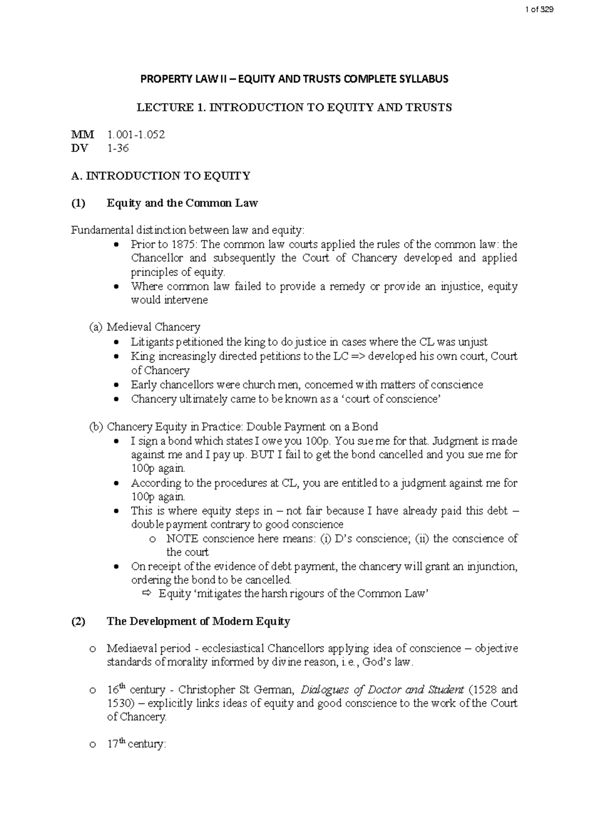 Equity and Trusts UCL complete notes p - PROPERTY LAW II – EQUITY AND ...