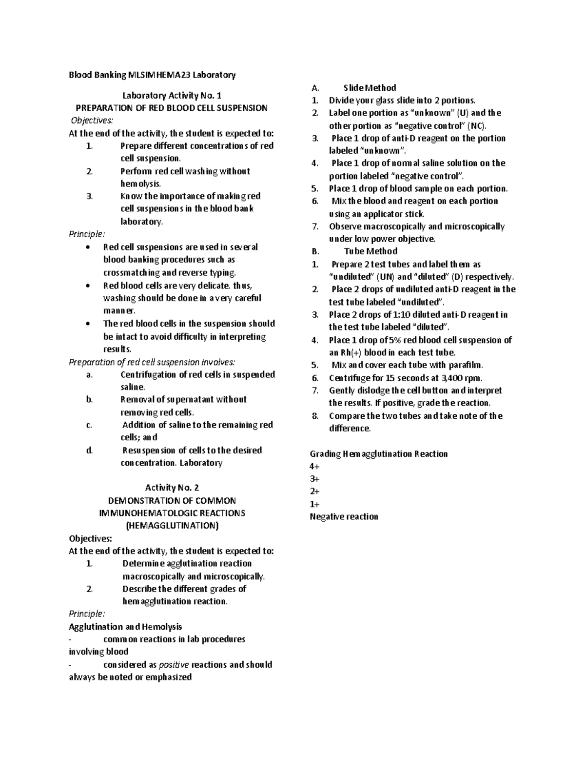 Blood Banking Mlsimhema 23 Laboratory - Blood Banking MLSIMHEMA23 ...